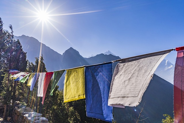 Himalayan-dawn wanderings in Nepal for prayer flags and mountain light